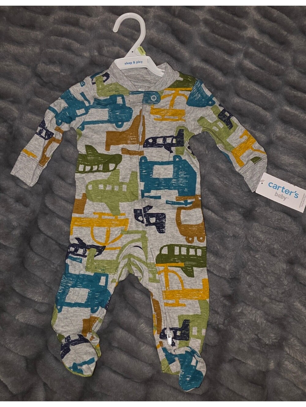 Carter's Sleep and Play Footed Pajamas White Bus Print 3M